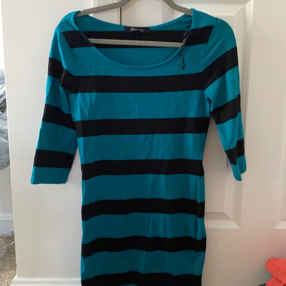 Teal and black stripped dress size medium